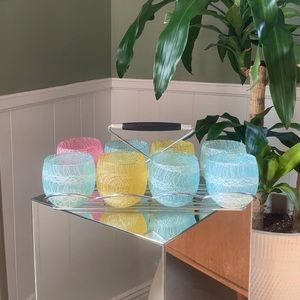 8 Midcentury Tumblers Spaghetti glasses + carrier